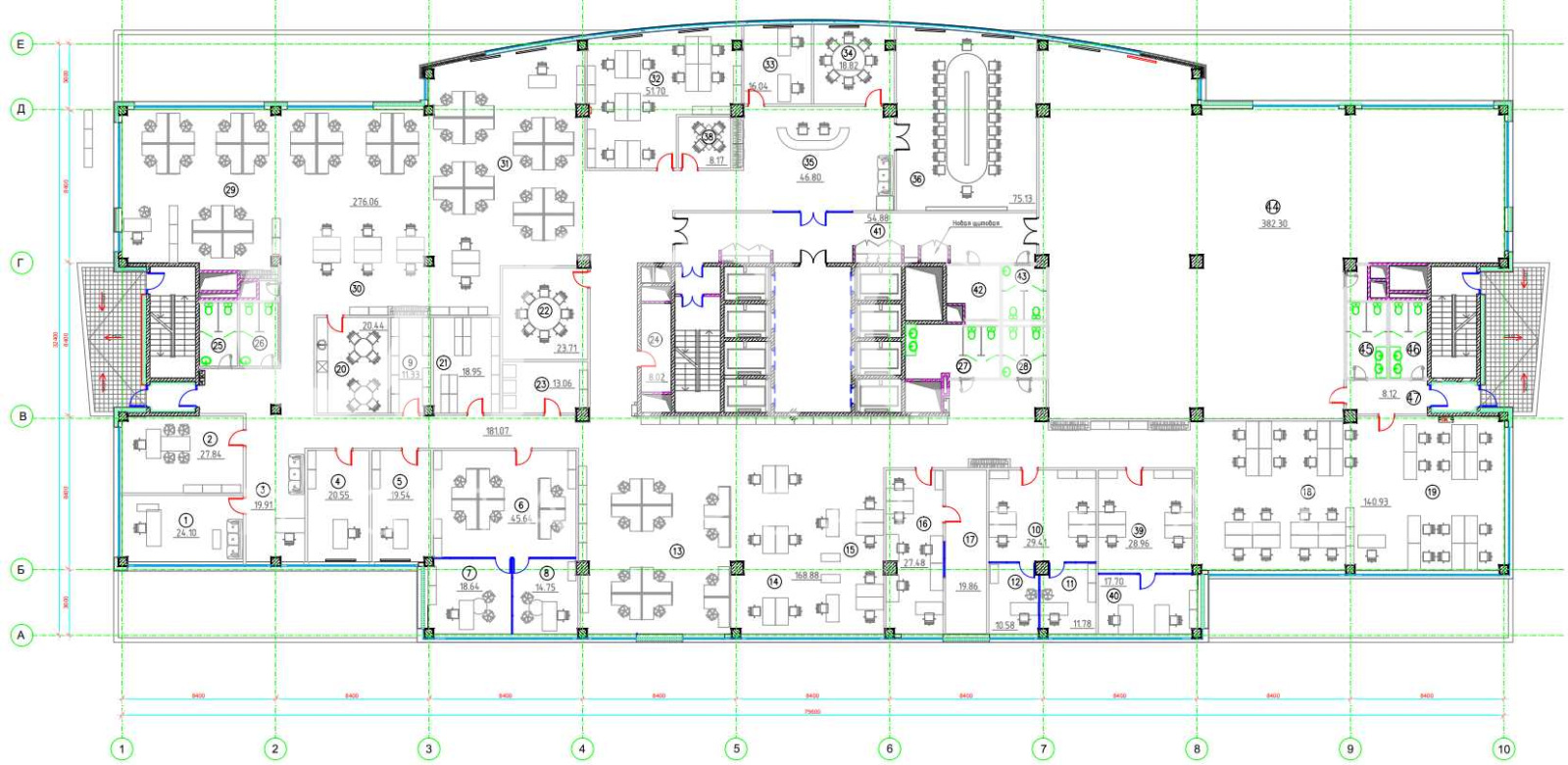 Планировка офиса 1584.8 м², 6 этаж, Технопарк «Нагатино i-Land»