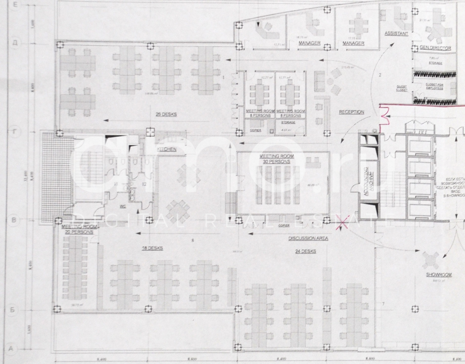 Планировка офиса 848.7 м², 9 этаж, Технопарк «Нагатино i-Land»